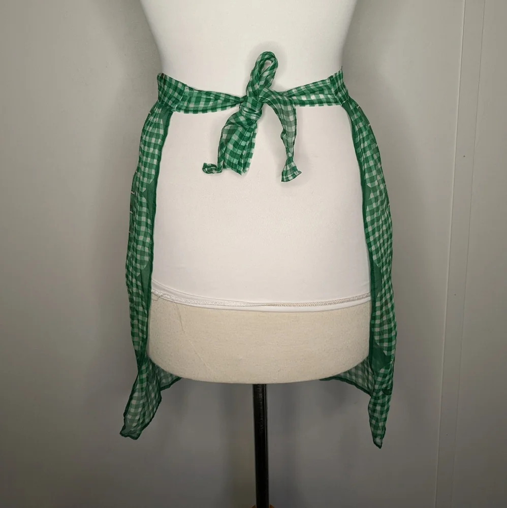 Green Christmas Red Poinsetta Vintage Half Apron Holiday